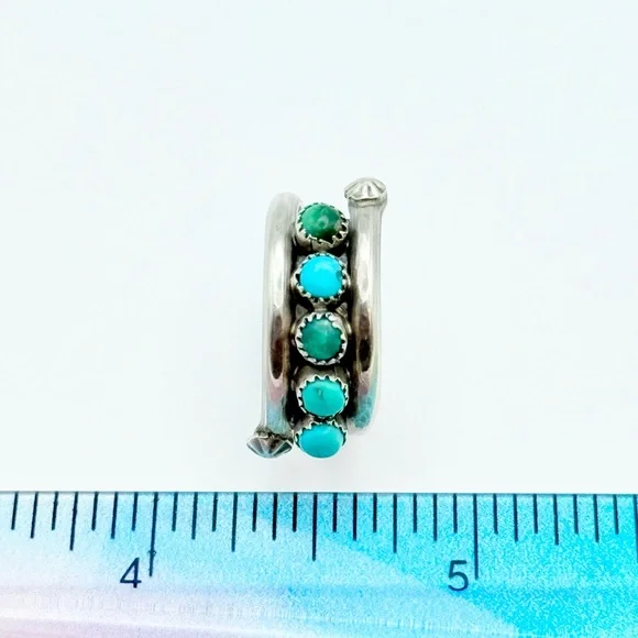 Vintage Turquoise Sterling Silver Ring - Native American 5-Stone Snake Eye - Picture 6 of 9